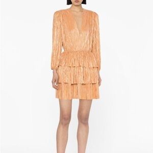 Sabina Musayev Mimi Lame’ Peach Pleated Dress - Size L